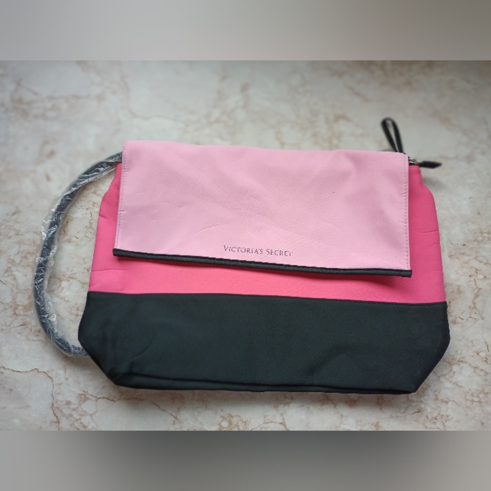 Victoria's Secret Pink & Black Beach Cooler Tote Bag With Strap, Zip New